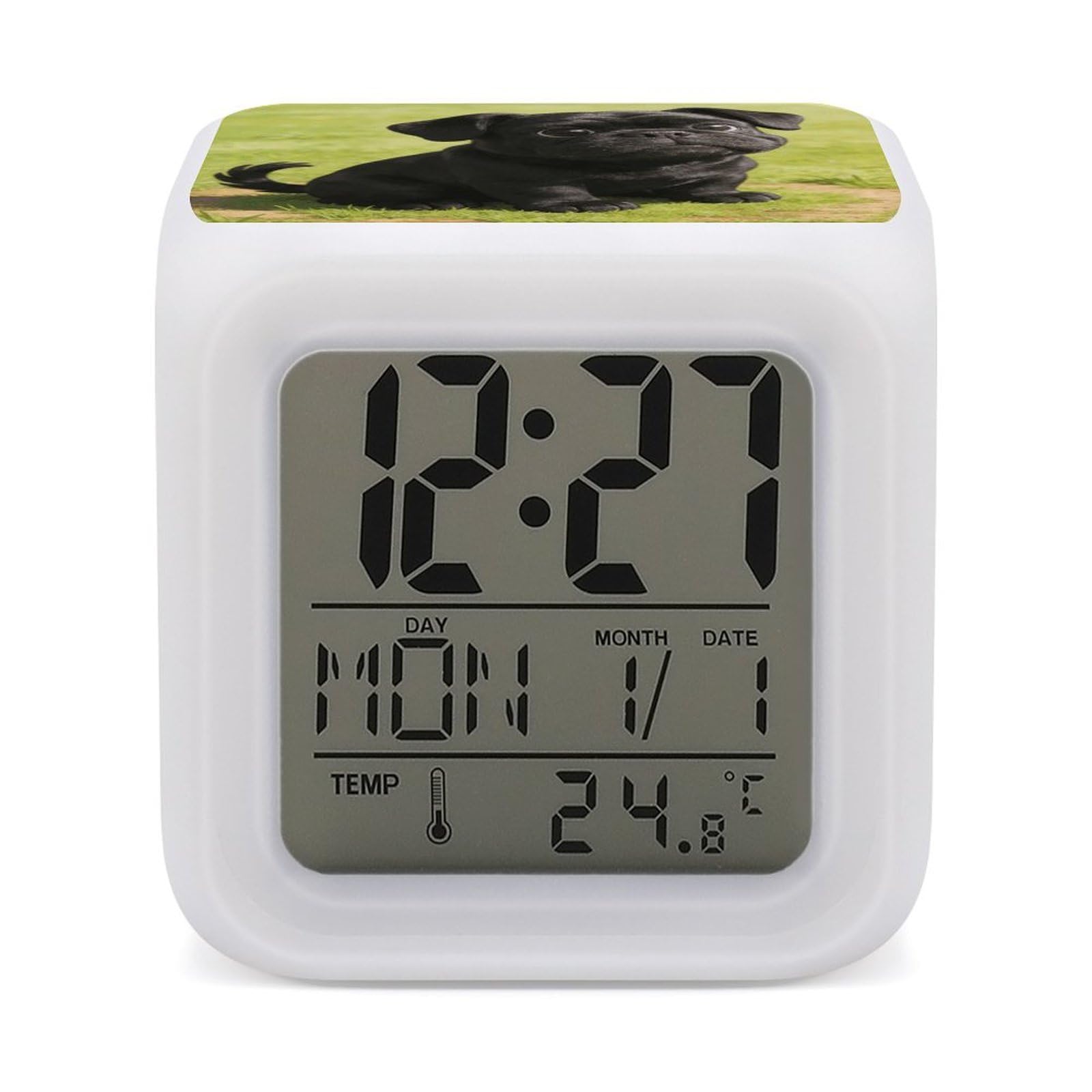 Reloj despertador inteligente LED con alarma de dibujos animados y luces de noche de colores