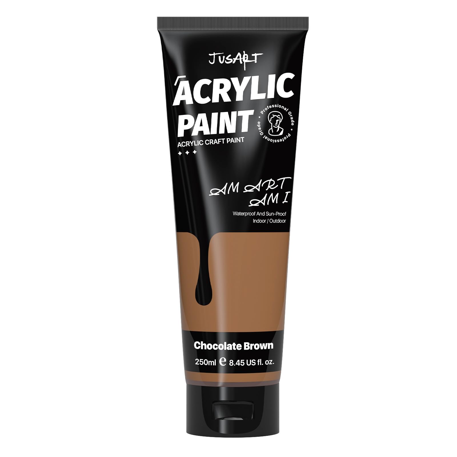 JusArt Acrylic Paint Chocolate Brown Tubes 250ml,Non Toxic Craft Paint, No Fading Rich Pigment for Canvas Painting,Wood,Fabric,Clay,Stone,Ceramics Art Supplies for beginners and professional artists