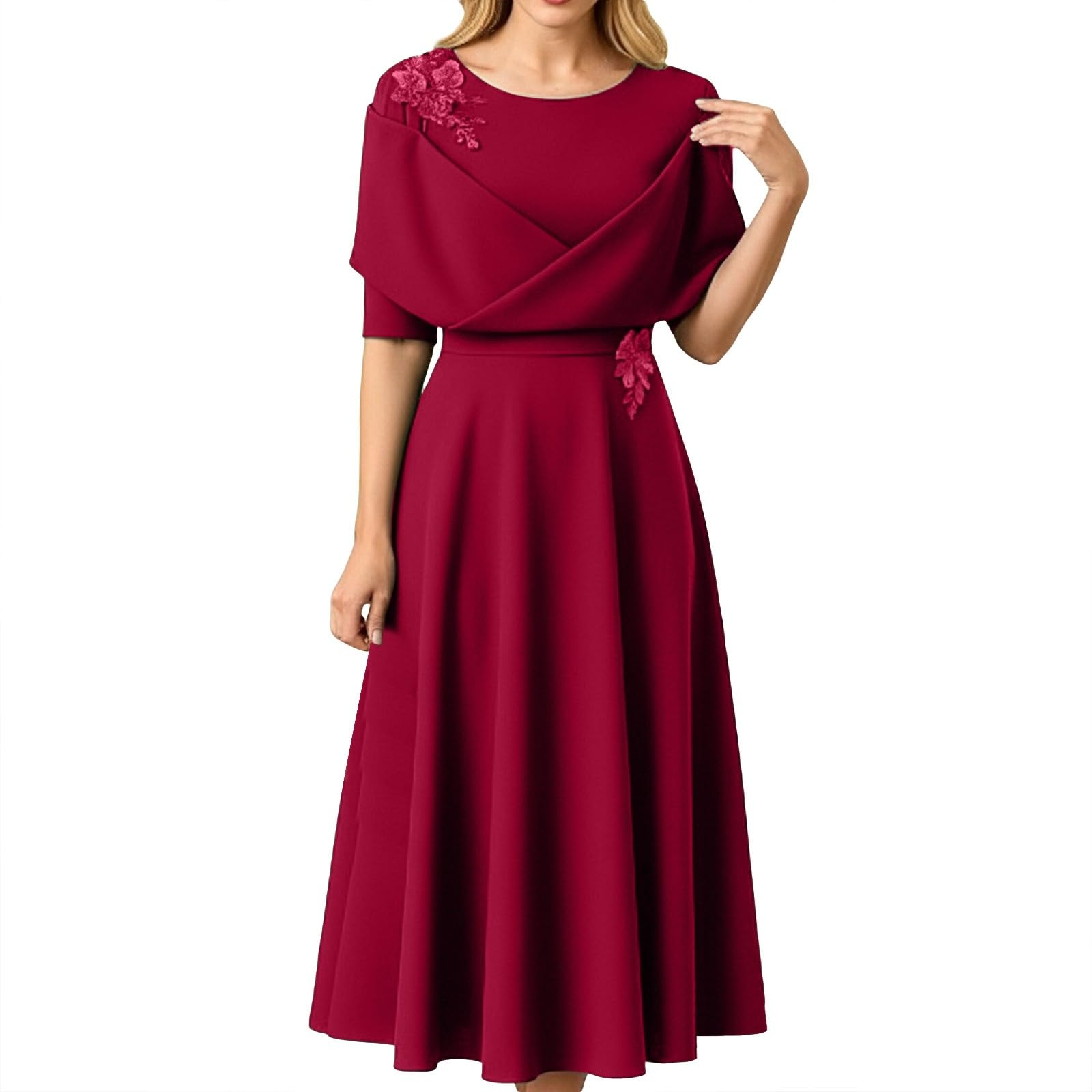 Elegancka dopasowana sukienka z krótkim rękawem - Panna Młoda / Pan Młody Midi :