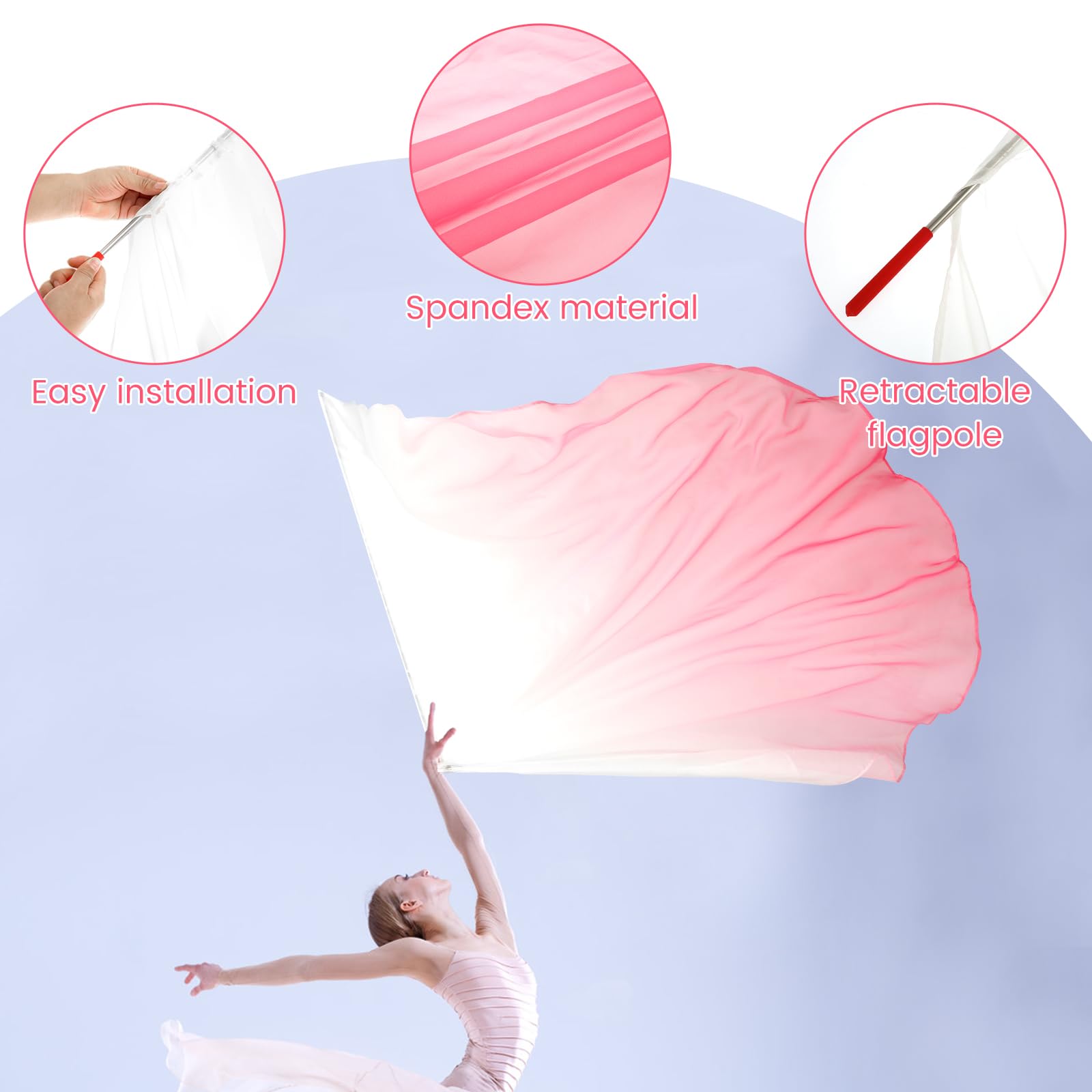 2 banderas de adoración de baile con poste telescópico, bandera de baile de alabanza suave, banderas de baile encantadoras, banderas de baile de adoración, banderas de adoración de alabanza, banderas