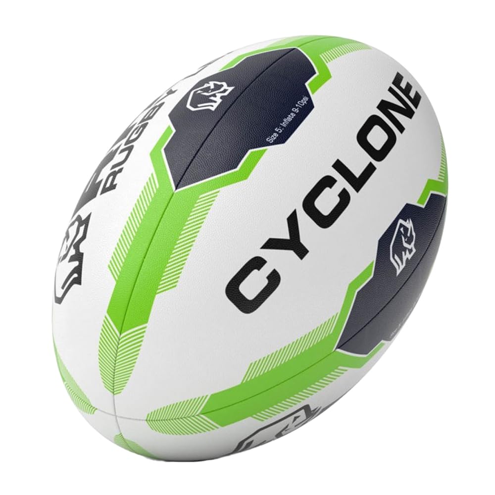 Rhino Cyclone XIII Rugby Ball (5) (White/Green/Black)