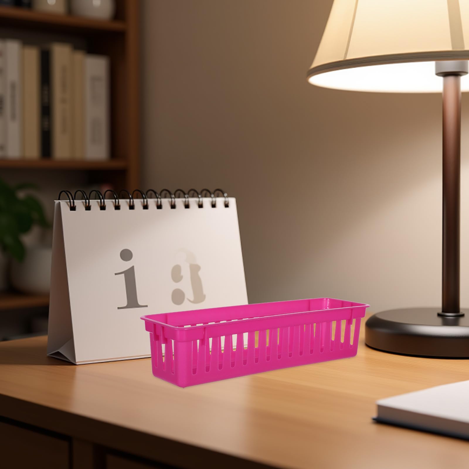 DOITOOL Cestino rettangolare in plastica da 12 pezzi per l'organizzazione della scrivania - Cestino portapenne lungo 10'' per forniture scolastiche - Vassoio portaoggetti impilabile