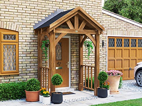 Wooden Porch Canopy Exterior Door Shelter Kit Entrance 2m x 1.5m Thunderdam (4 Post Full Height with Balustrade)