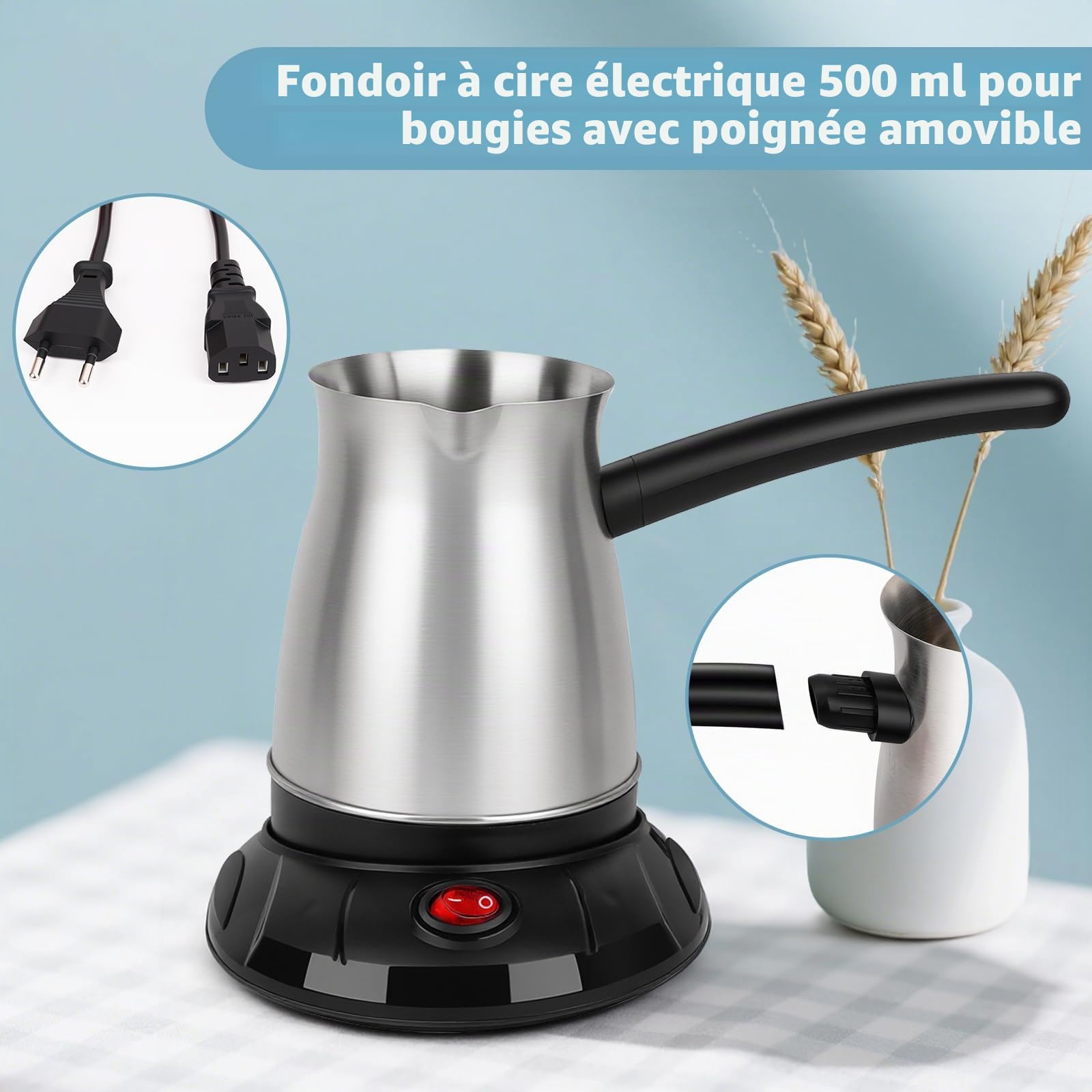 Kit de fabrication de bougies faites maison, Chauffe-cire électrique, 480g de cire de soja naturelle, Kit de fabrication de bougies pour adultes avec moules à bougies, huile parfumée, mèches de bougie