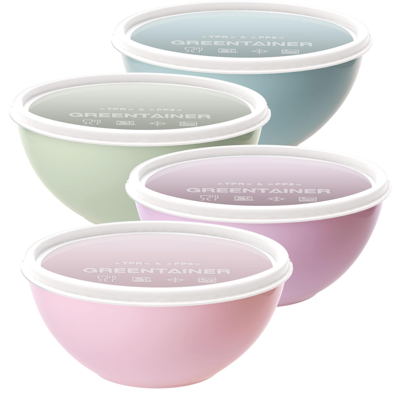 Greentainer Salad Bowl Set with Lid, 4Pcs Large Kitchen Plastic Mixing Bowl, Stackable Nesting Bowls, Serving Bowls Ideal for Baking, Cooking, Salad & Food Prep, 3.35L, Pink