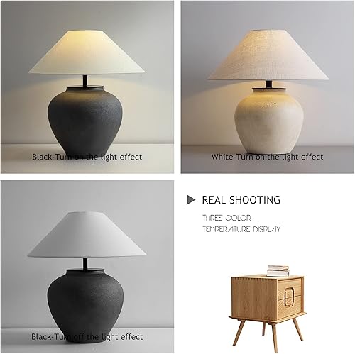 Miniatura 6 de Lámparas de mesa rústicas de granja, lámpara de mesa de cerámica negra de 21.6 pulgadas de alto, cuerpo de lámpara de cerámica con textura simple
