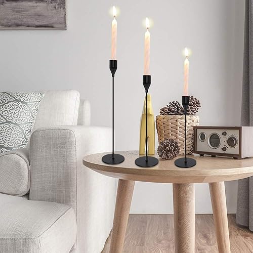 Miniatura 2 de Juego de 3 portavelas negras para velas cónicas decorativas para bodas cenas fiestas se adapta a velas de 34 pulgadas de grosor y velas LED