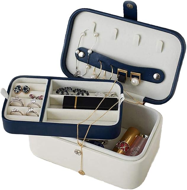 HOTLIKE Jewellery Box Organiser Small Travel PU Leather Jewelry Storage Case for Rings Earrings Necklace Bracelets Faux Leather Jewelry Gift Box Girls Women