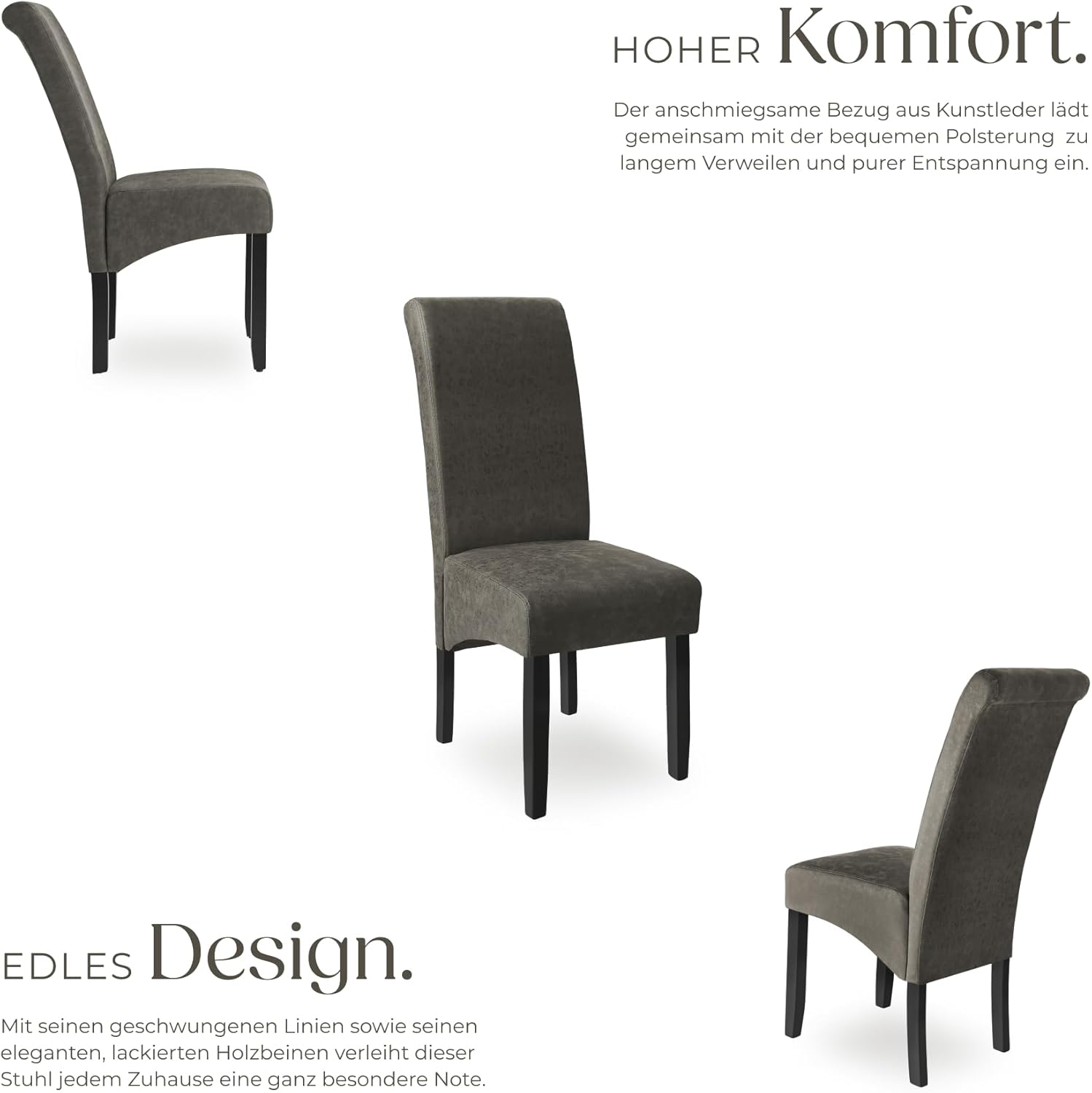 TecTake Set of 4 Faux Leather High Back Dining Chairs, Grey Marbled