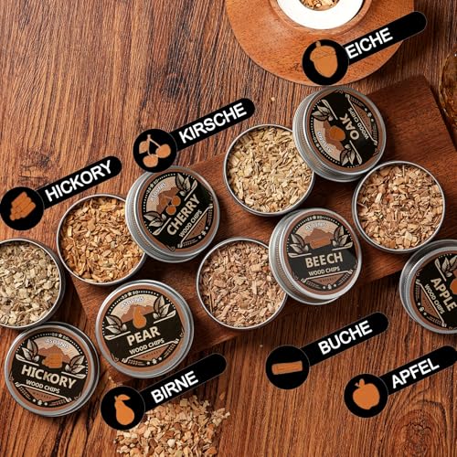 Whisky-Räucherset mit Fackel-6 Geschmacksrichtungen, Holzspäne, 2 Gläser, 6 Whiskysteine, Cocktail-Räucherset, Getränke-Räucherset, Geburtstagsgeschenke für Bourbon-Whiskey für Männer (Ebenholz)