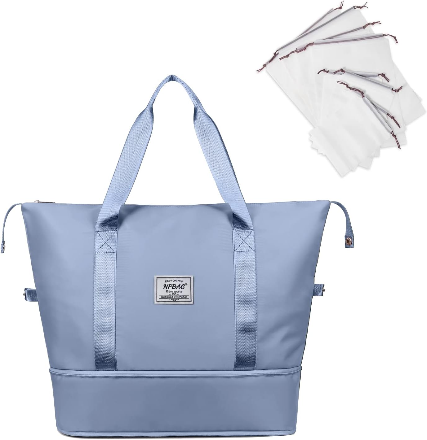 NPBAG Women Travel Duffel, Large Expandable Weekender Carry-on Tote, Gym Workout Bag, Overnight Mommy Hospital for Labor and Delivery, Basic-light Blue, Large, Basic Version