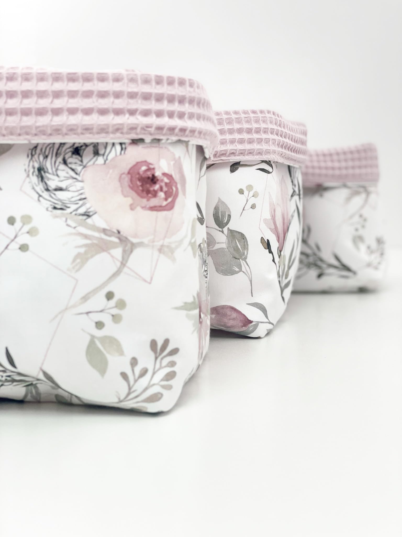 Set di 3 cestini, Cesto fasciato per bambini, 3 Pezzi di Cestini di Cotone, Organizer per il Fasciatoio Neonato, Organizzatore per la stanza dei bambini, Portaoggetti in Cotone, Cestino Portaoggetti