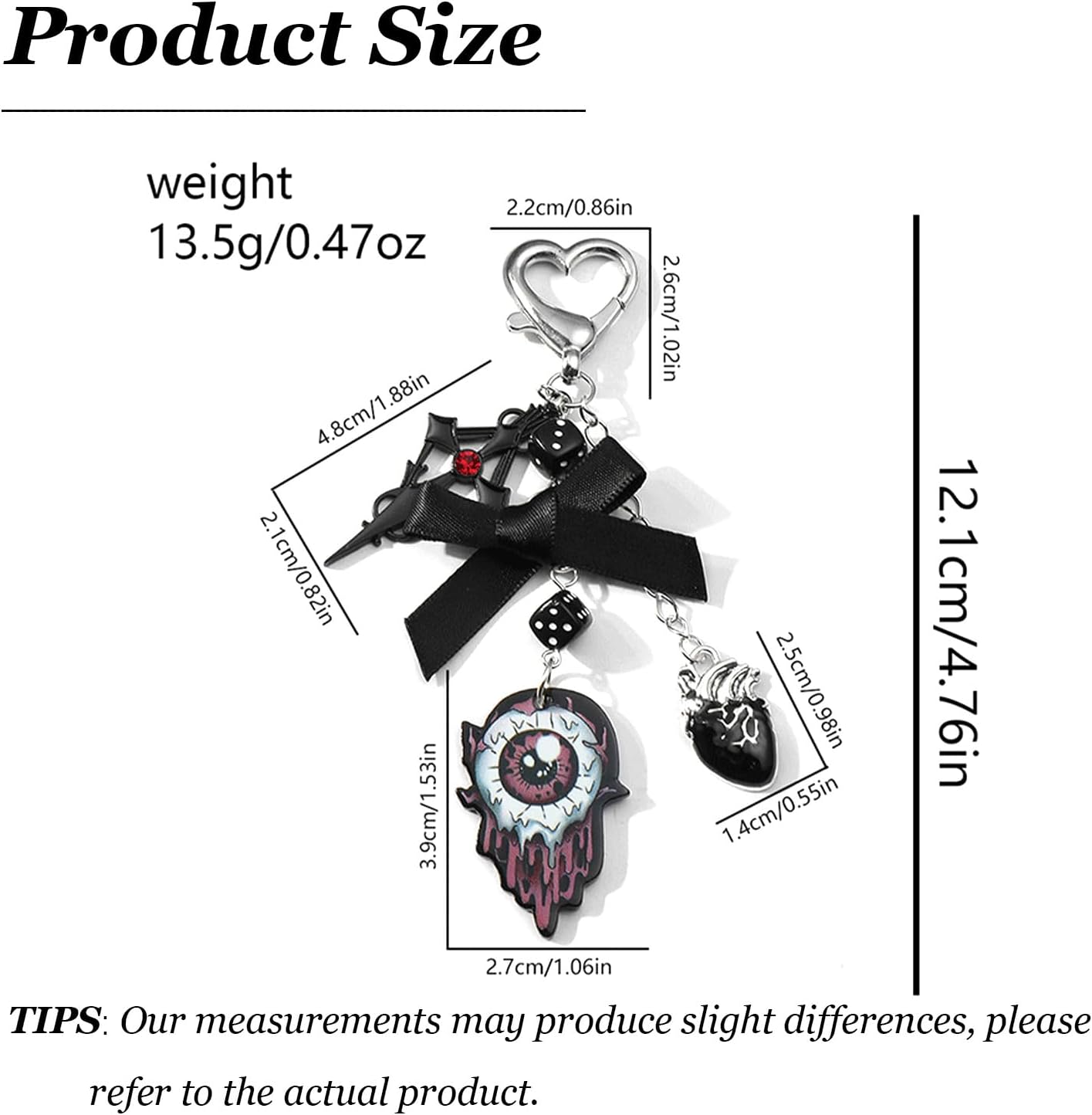 Angyape Halloween Keychain Y2k Goth Keychain Purse Bag Charms for Handbags Dice Bow Eye Cross Accessories Gifts for Women - Image 6