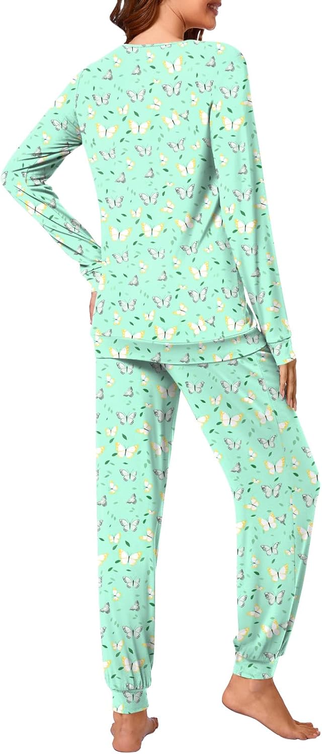 syoss Womens Pajama Set Long Sleeve Sleepwear Fall V-Neck Nightwear Soft Pjs 2 Piece Lounge Sets with Pockets - Image 4
