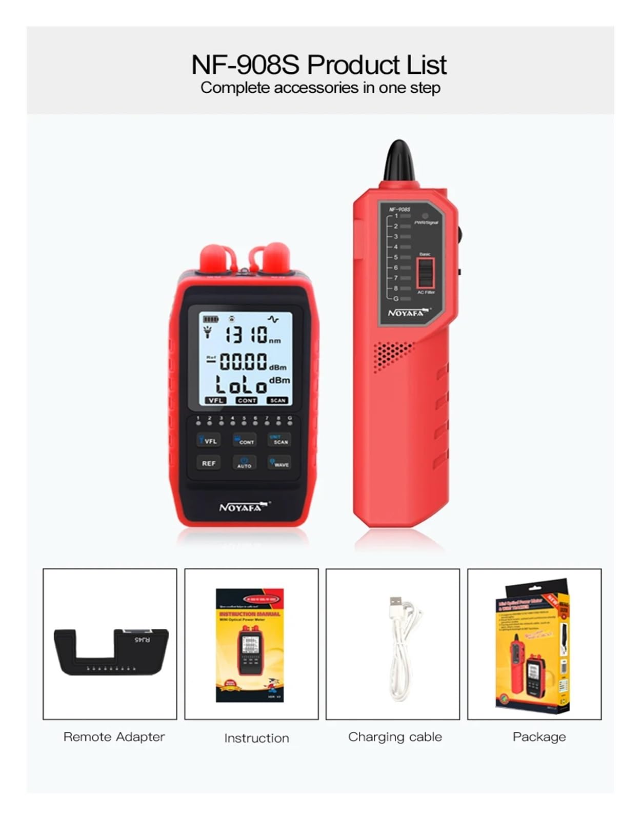 Testeur de Fibre Optique Testeur De Puissance Fibre Optique NF-908S Scan FC SC St -60~+8dbm Localisateur Défaut Visuel Test Câble Réseau Détecteur