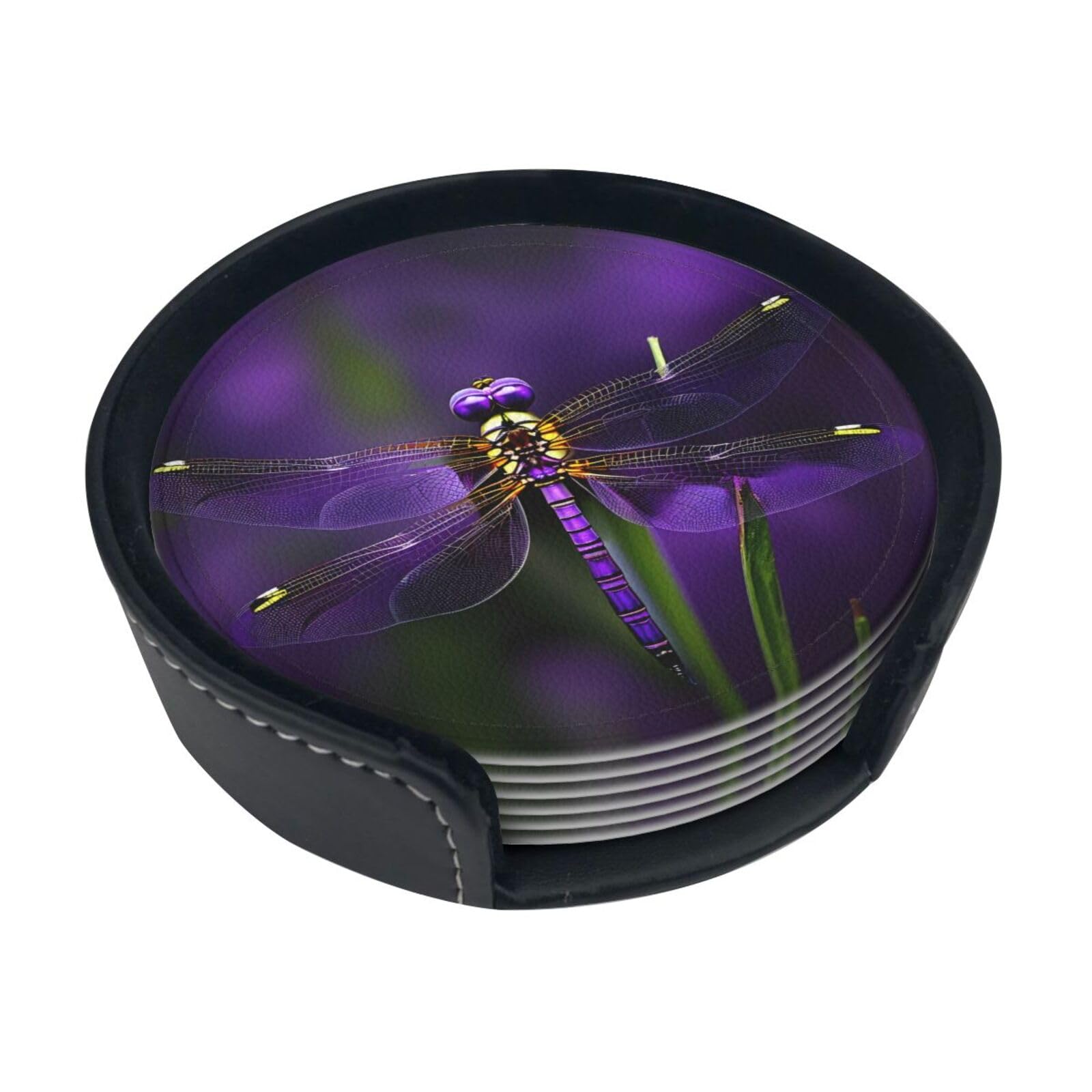 Dessous de verre libellule violette anti-taches pour protéger vos meubles en bois