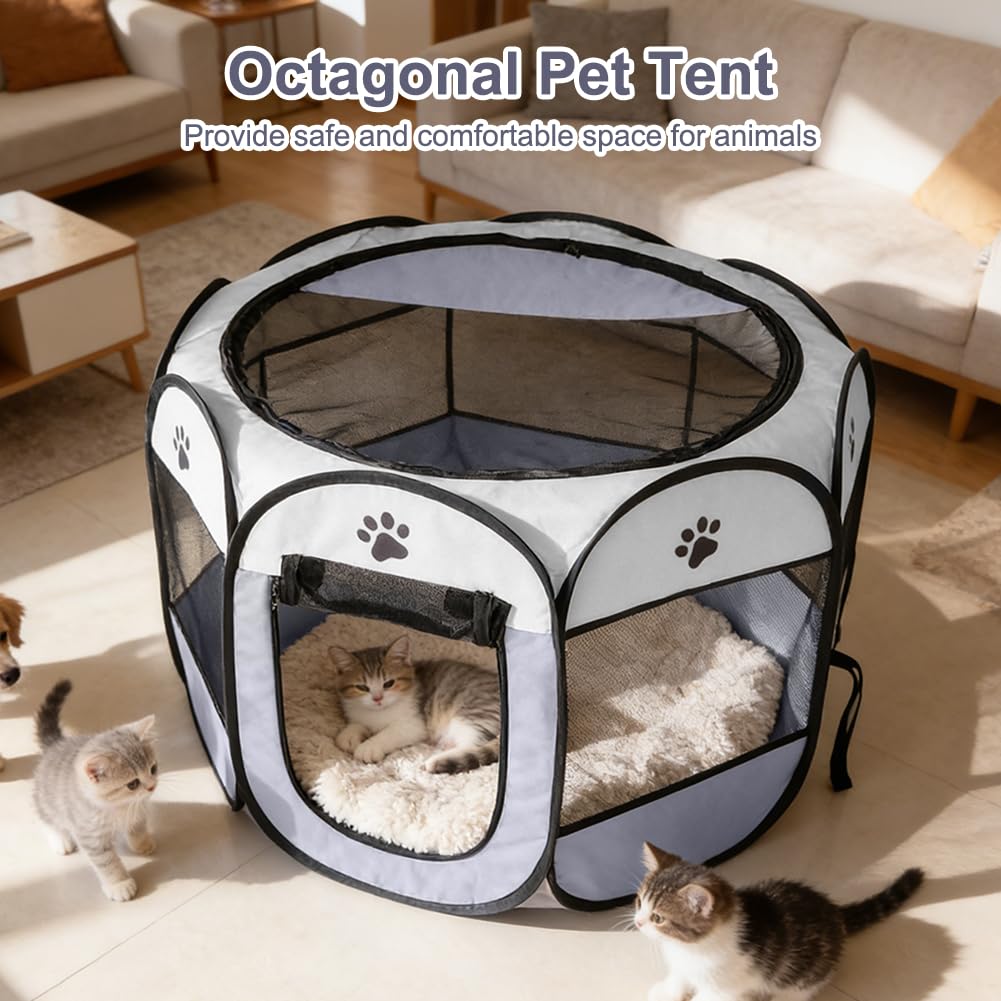 Parc pliable pour animaux, 74 x 74 x 43 cm, en tissu Oxford et filet respirant, pour chiots, pour l'intérieur et l'extérieur, chats, chiens, lapins et petits animaux (griffes grises)