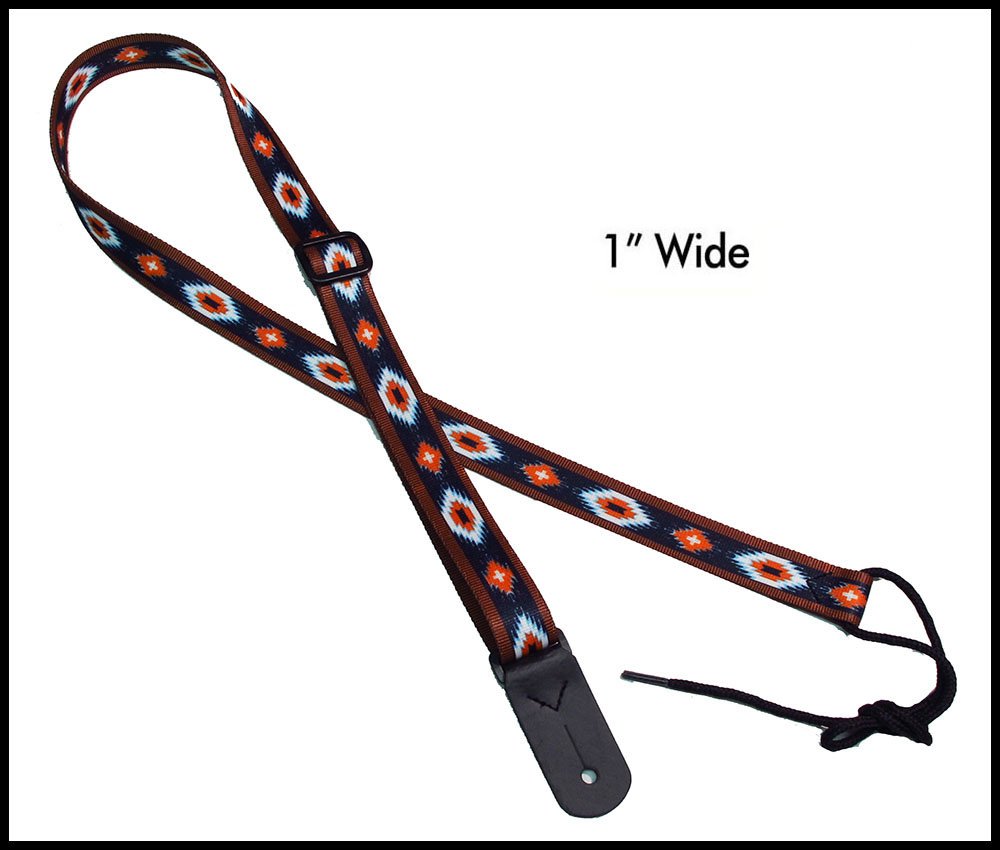 Legacystraps 1” Strap for A & F type Mandolin, Ukuleles and Guitars in Indian Spirit Black Design with 1 end tab