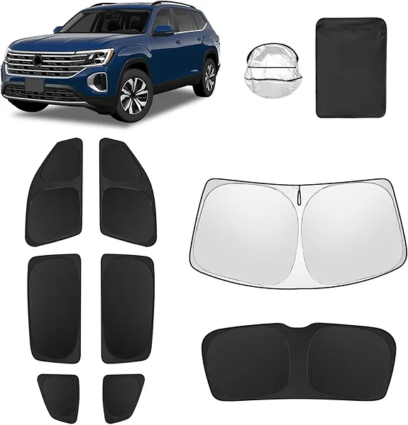 SHINELINERS 8pcs Car Window Shades for Volkswagen VW Atlas 2018-2025 Accessories,Windshield Side Rear Full Sunshade,Sun Visor UV Blocking, Privacy Protection and Blackout for Camping Outdoor