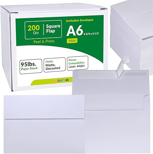 200 sobres de invitación A6 en papel kraft marrón autoadhesivo de 4 34 x 6 12 sobres de solapa cuadrada de 100 libras para boda, ducha, invitación