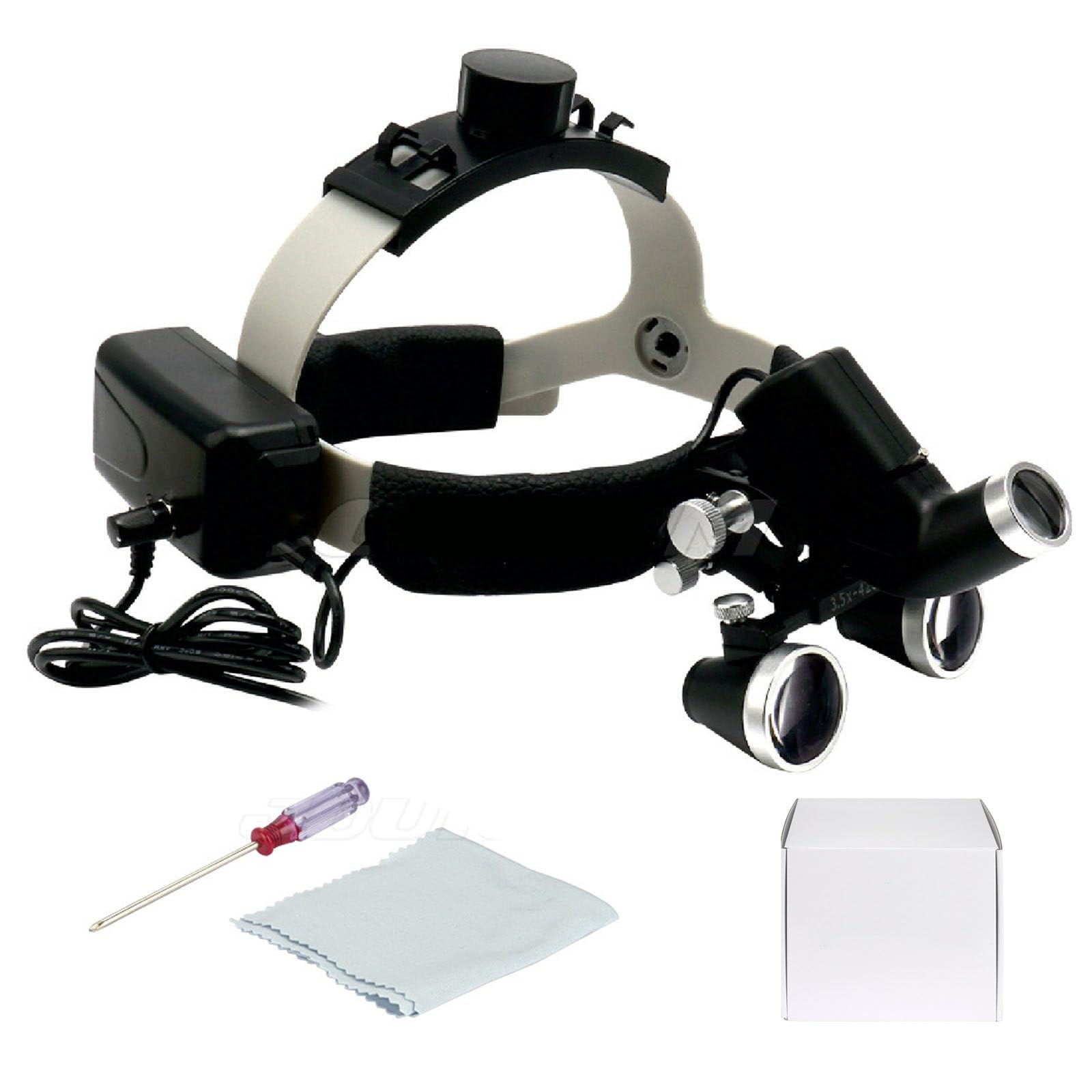 Lenti d'Ingrandimento Binoculari con Fascia, Lenti d'Ingrandimento Ottiche 2,5X 3,5X, Fascia Frontale Regolabile con LED da 5 W, Attrezzatura per Laboratorio Odontoiatrico Black-3.5X