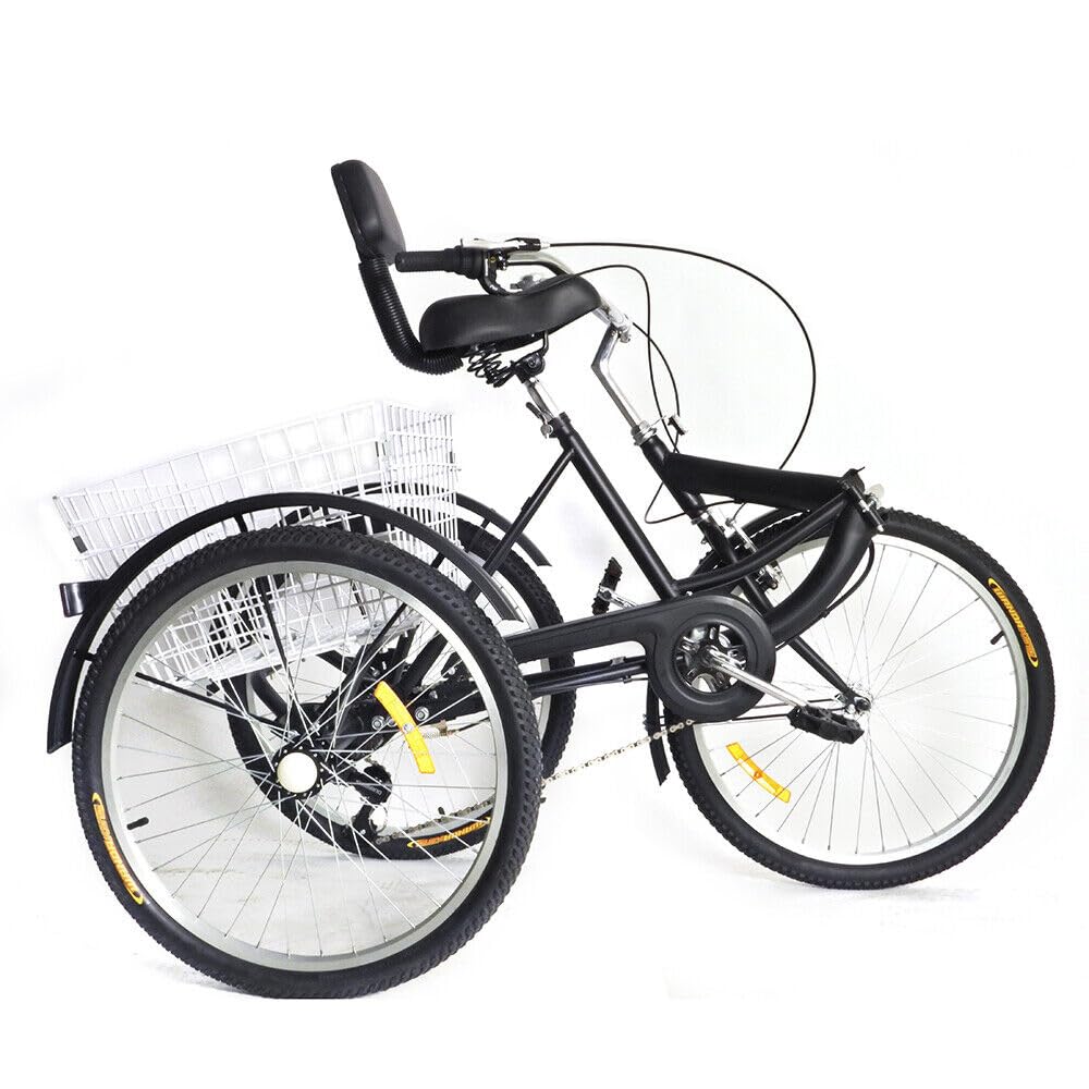 SHZICMY 61 cm (24 Zoll) faltbares Dreirad für Erwachsene, 7 Gänge, Cruiser, Trike, 3-Rad-Fahrrad, mit Einkaufskorb, 3-Rad-Senioren-Cruise-Trike, verstellbar für Einkaufen, Outdoor-Sportarten, Picknick