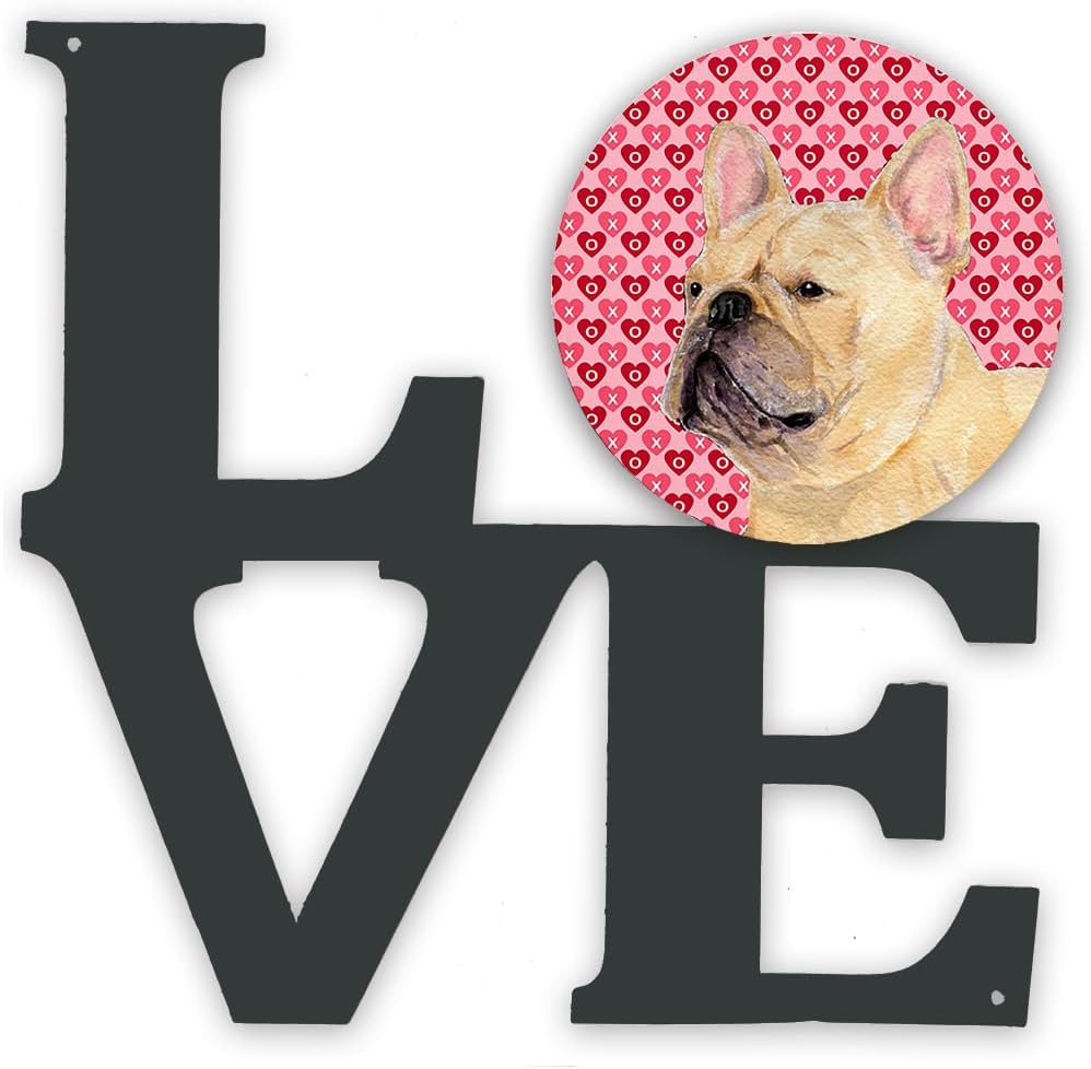 Caroline's Treasures SS4485WALV French Bulldog Hearts Love and Valentine's Day Portrait Metal Wall Artwork LOVE Indoor Outdoor Art Decor Patio, Bathroom, Kitchen Colorful Aluminum and Black Steel Scul