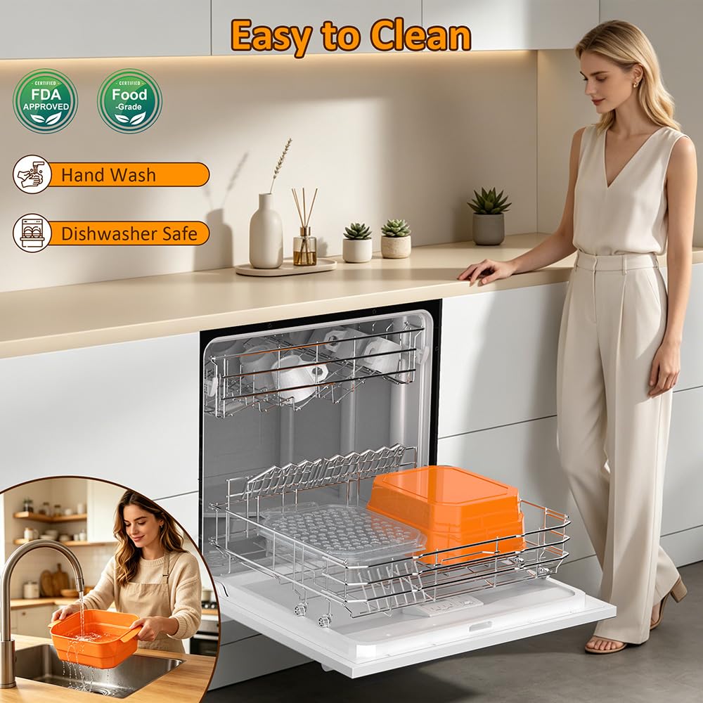 SURETIVIAN Better Bol à pâte extra large avec deux tamis et plateau à poudre, shaker visible sans désordre pour poisson frit, poulet, viande, légumes, idéal pour les fêtes de famille (orange)