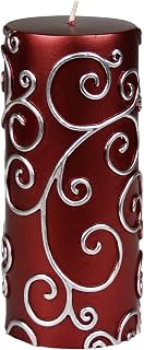 6 Inch Red Scroll Pillar Candle