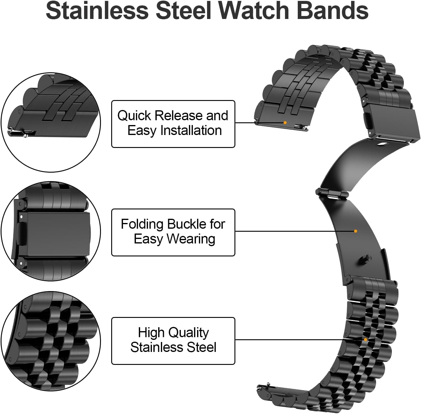 EZMVZKU 20mm Metal Band for Samsung Galaxy Watch 7/6/5/4/FE 40mm 44mm, Stainless Steel Quickfit Straps Replacement for Galaxy Watch 6 Classic 43mm 47mm/5 Pro 45mm/4 Classic 42mm 46mm Wristband - Image 4