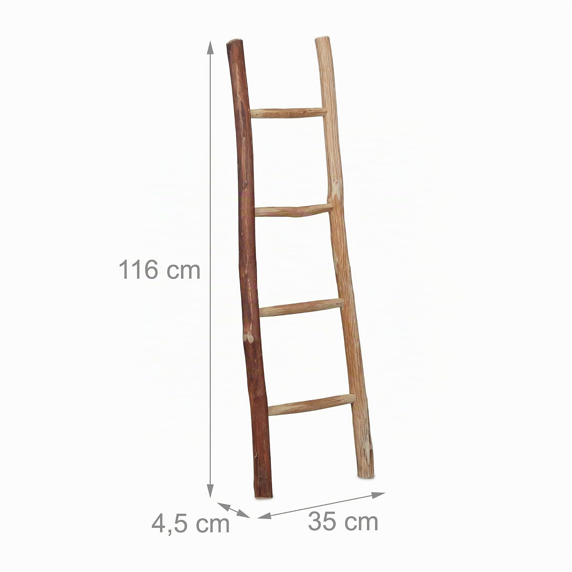 Relaxdays Escalera Decorativa, Escalerilla 4 Peldaños, Perchero, Toallero, Hogar, Jardín, Madera Castaño, 116cm, Natural