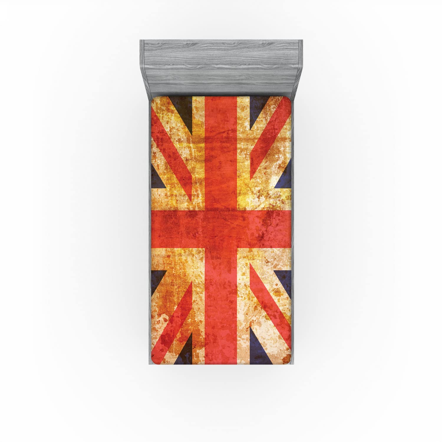 Ambesonne England 2 Pack Fitted Sheet, Union Jack Motif Grunge, Bed Cover All-Round Elastic Deep Pockets 2 Pieces, Package Contains 2 Twin Size Fitted Sheets, Night Blue