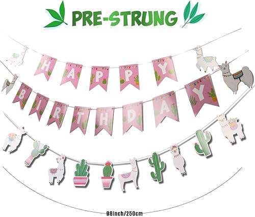Miniatura 5 de Juego de 2 guirnaldas de decoración de cactus de llama para baby shower, fiesta mexicana, centros de mesa de fiesta, suministros de graduación,