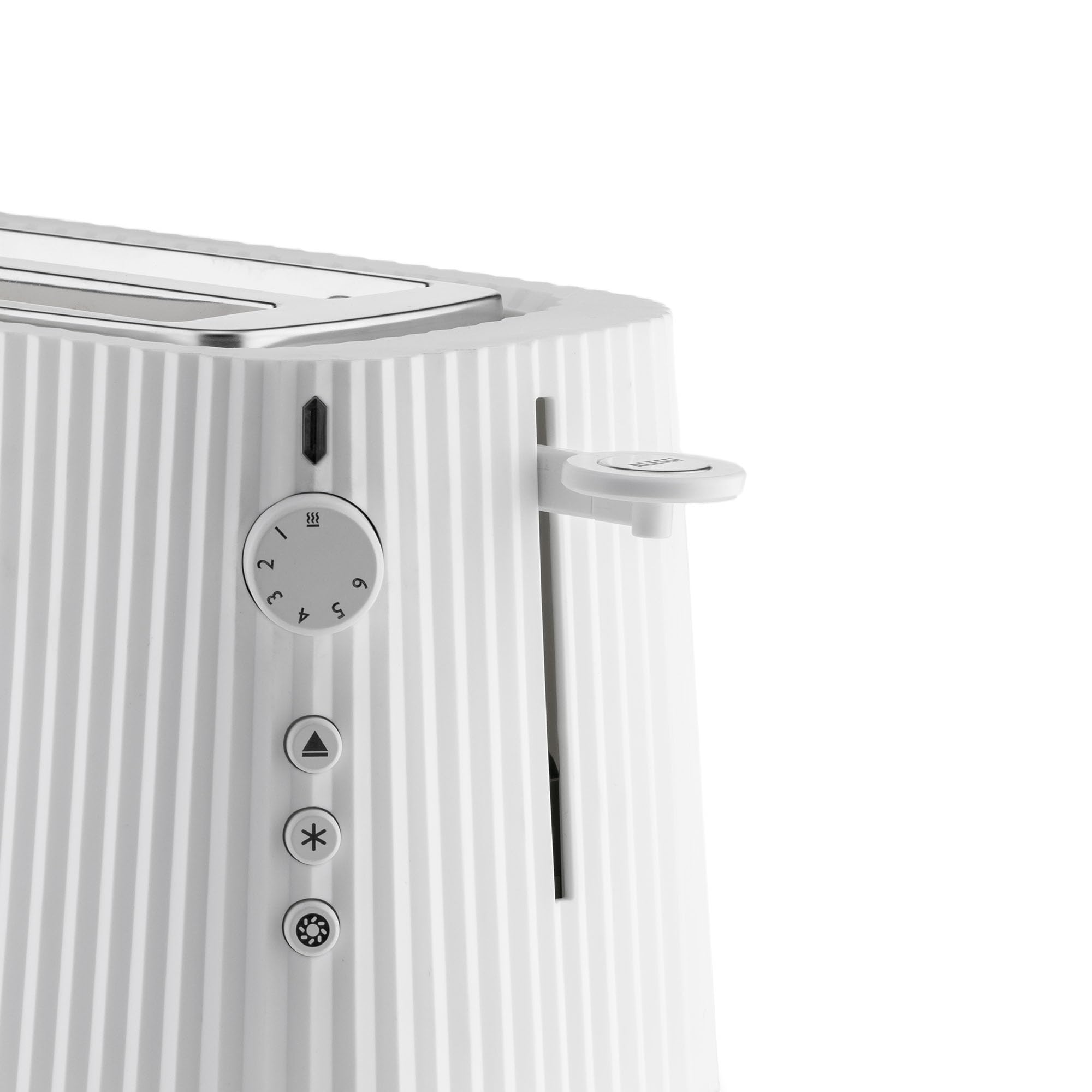Alessi Plissé MDL15 W - Tostapane Lungo a Doppio Scomparto, in Resina Termoplastica, Griglia Scalda Brioche in Acciaio Inossidabile 18/10 e Resina Termoplastica, Spina Europea 1700 W, Bianco