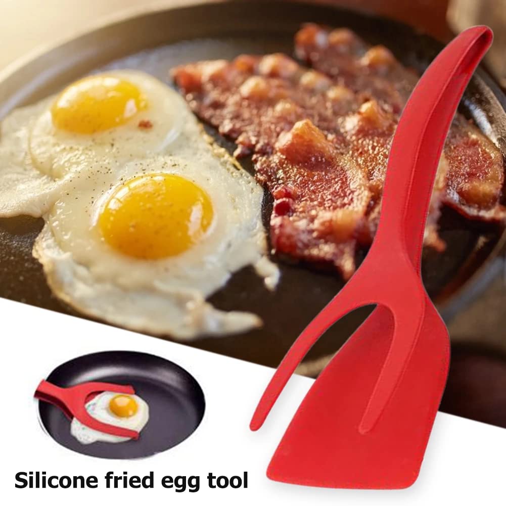 Espátula 2 En 1 Antiadherente Para Huevos Fritos Y Panqueques - Pinza Y Volteador De Silicona, Mango PPA Resistente Al Calor