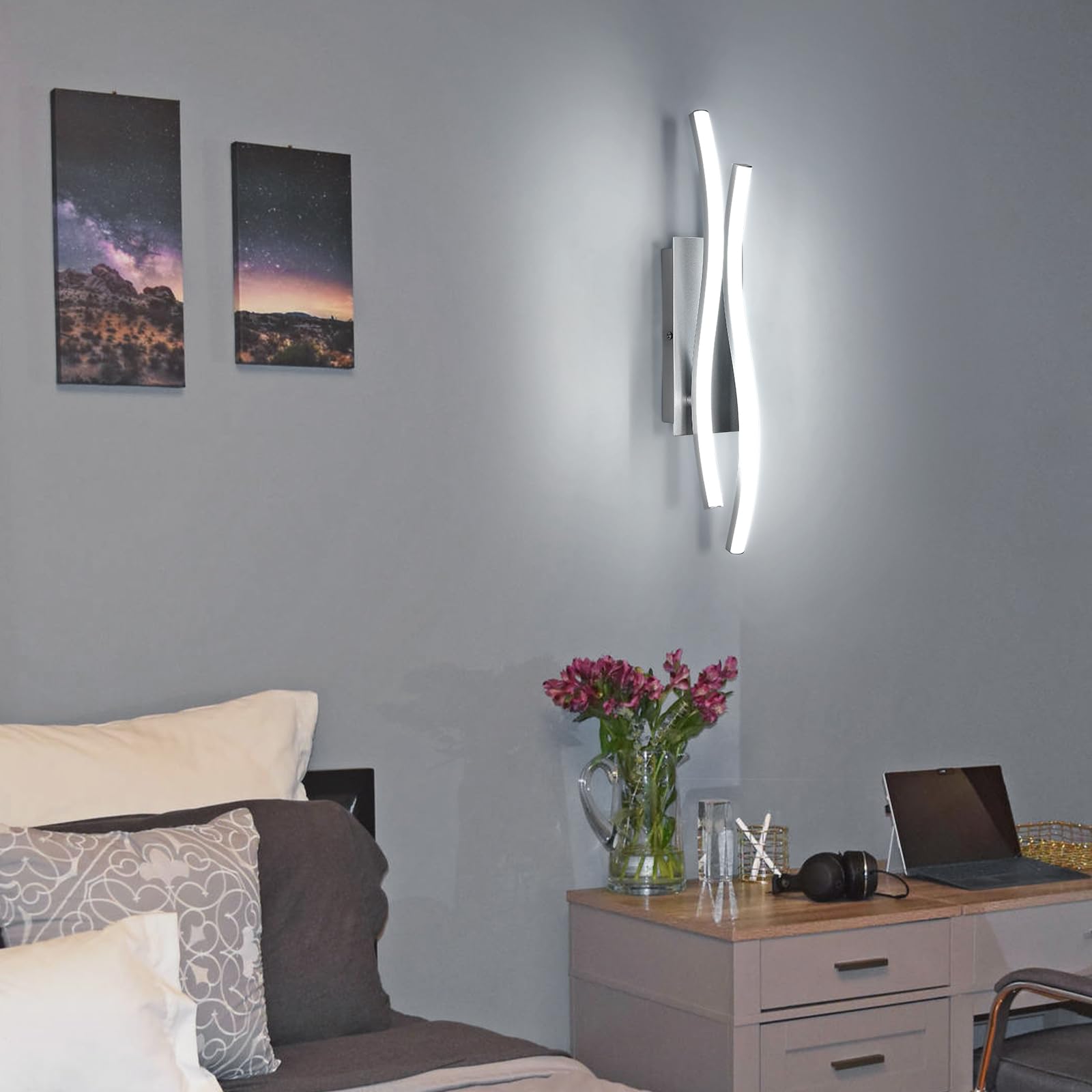 Applique Led da Parete Interno, Lampada da Parete，20W Applique Camera da Letto Luce Bianca Fredda 6500K, Moderno Lampada Muro, per Camera da letto Soggiorno Bagno Corridoio