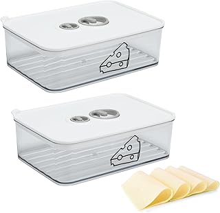 2 Pcs Cheese Container for Refrigerator,Cream Cheeses Storage Box,Cheese Keeper with Airtight Lid and Time Recording,BPA-Free Kitchen Storage Organizer Sliced,Grated,Cheddar Cheeses Saver