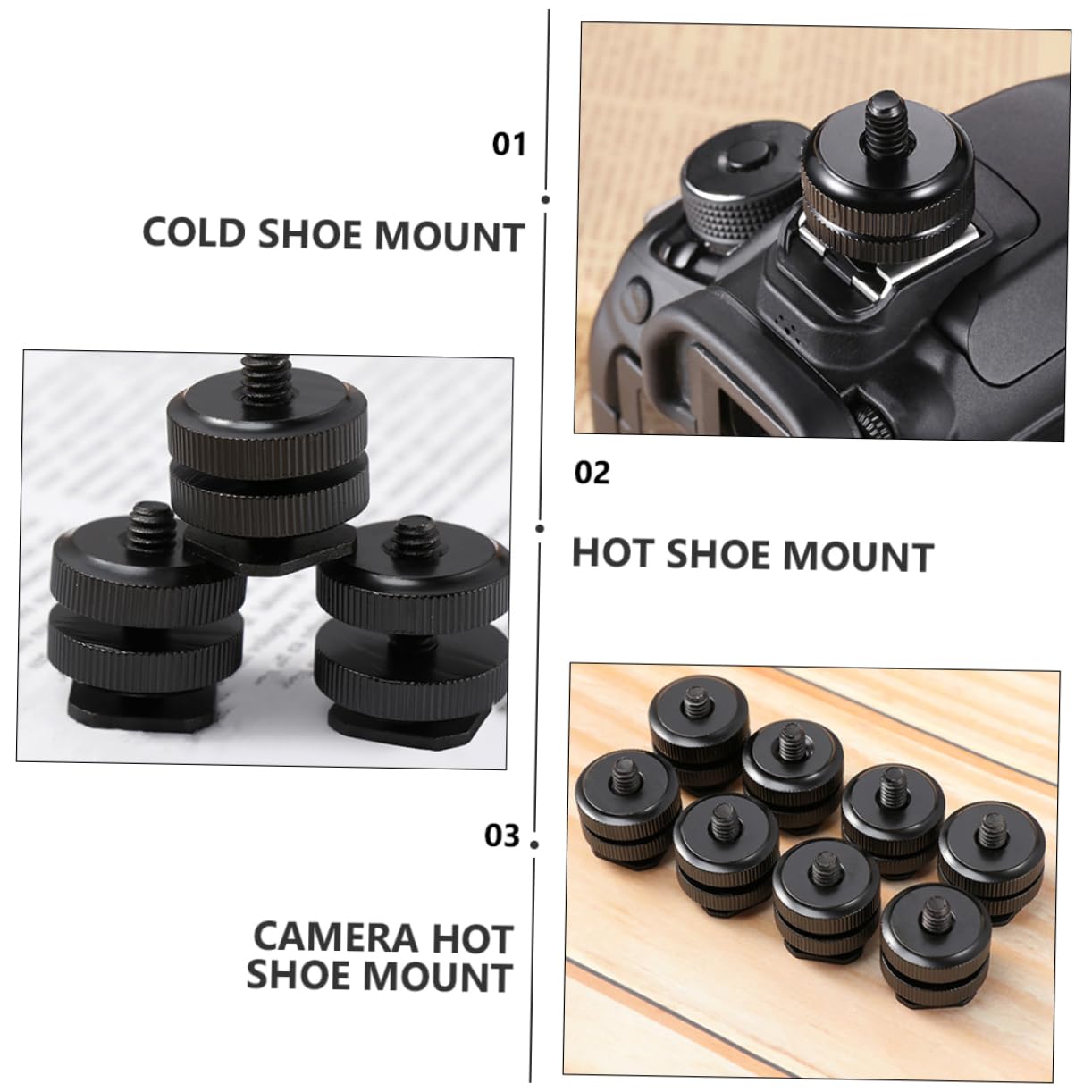 HOMOCONO 4pcs Double Screw Tripod Screw Flash Hot Shoe Mount Adapter Hot Shoe Flash Adapter Camera Hot Shoe Mount Flash Shoe Mount Hot Shoe Adapter Camera Tripod Aluminum Alloy Black
