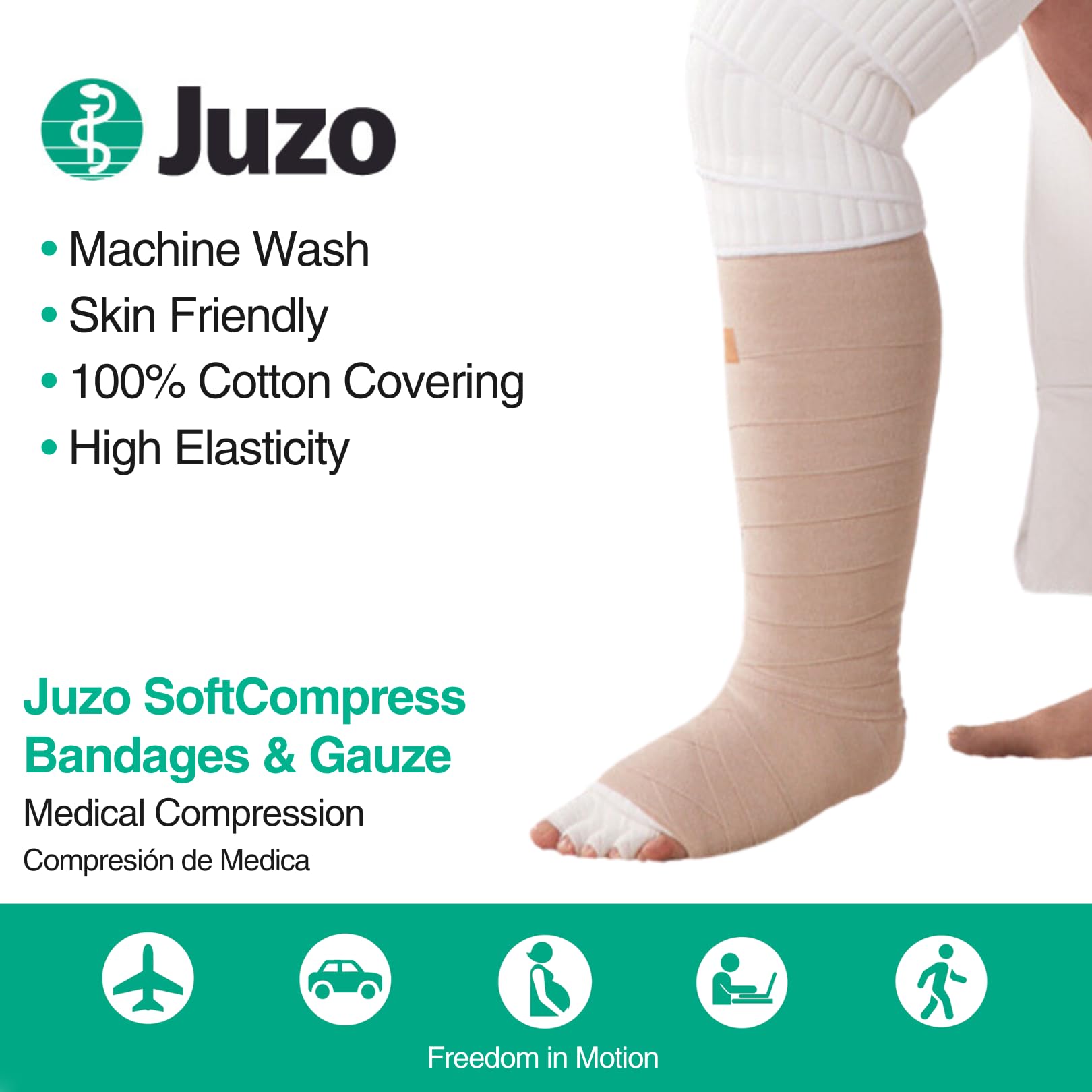 Juzo Juzo SoftCompress Bandages & Gauze, Gauze Bandage, Box of 20 | Medical Wrap Bandage for Mild Lymphedema and Lipo-Lymphedema, Medical Management for Fluid Build-Up | White, 4 CM X 4 M
