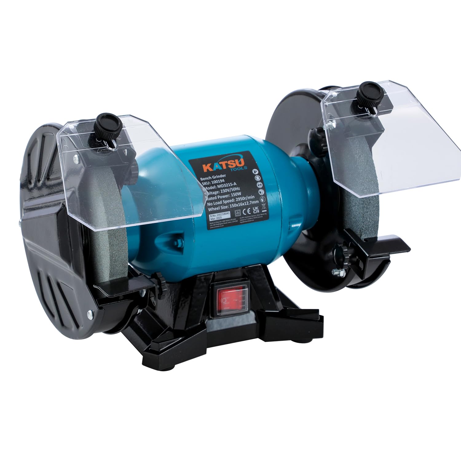 KATSU Tools Amoladora de banco de 150 W, con discos de desbaste grueso y fino de 150 mm (6"). Lijadora, pulidora y afiladora eléctrica de banco.