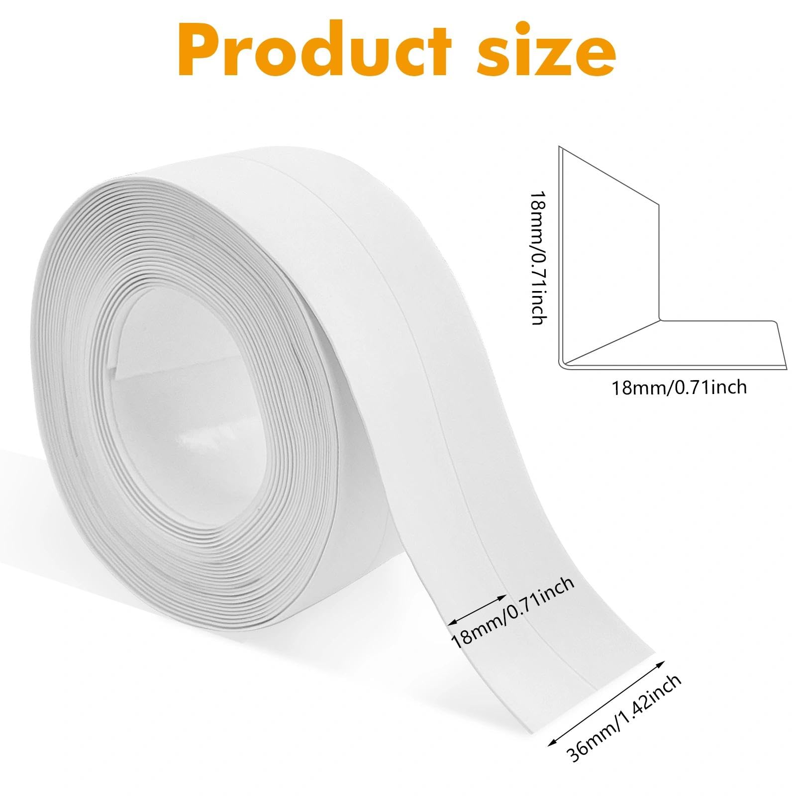 Silicone Bianco Bagno Antimuffa, Battiscopa Autoadesivo, Nastro Adesivo Impermeabile per Cucina e Bagno, 5 m x 36 mm Profilo PVC flessibile, Bianco