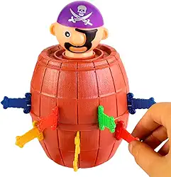 Pula Pirata Barril Grande Brinquedo Infantil com 16 Espadas Coloridas Jogo de Mesa Educativo para Crianças Familiar até 4 Jogadores