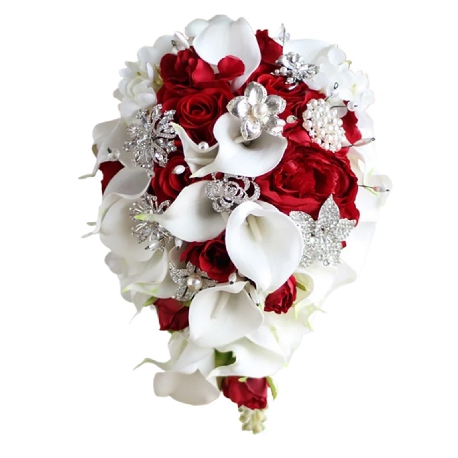 SHENJMAI Artificial Flower Bouquet Wedding Bride Holding Flower Drill Buckle Water Drop Waterfall Photo Bouquet Bridesmaid(Color 3)