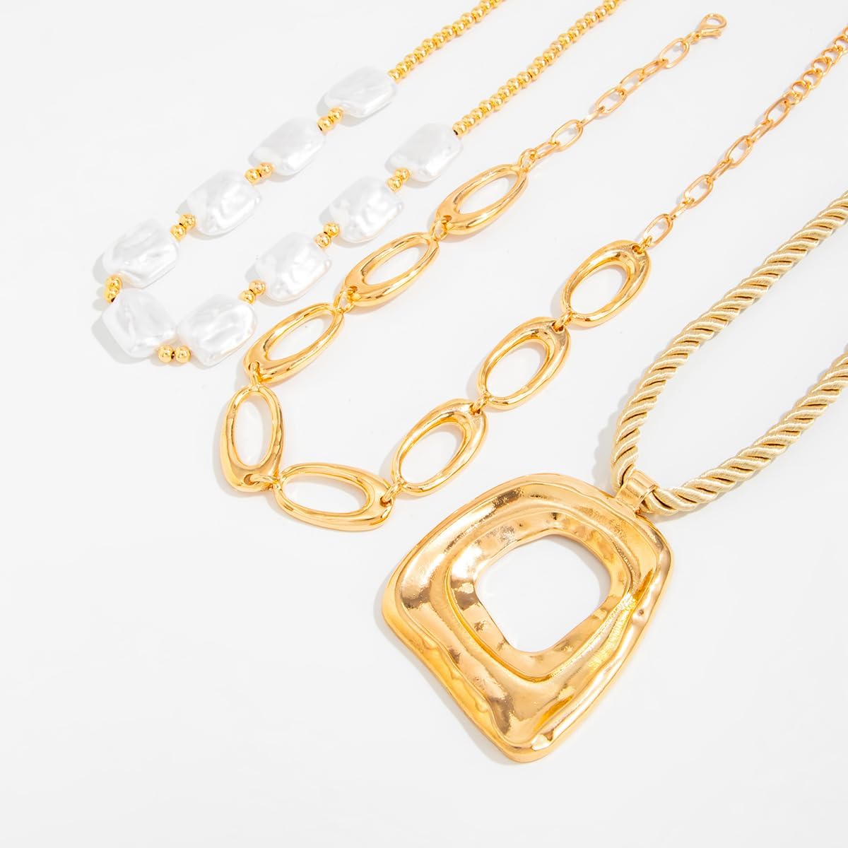 Chunky Necklaces for Women Tredny Stacked Statment Necklace Layered Unique Big Pendant Necklace Hip-Hop Oval Circle Square Cross Pendant Boho Necklaces for Women Chunky Jewelry - Image 3