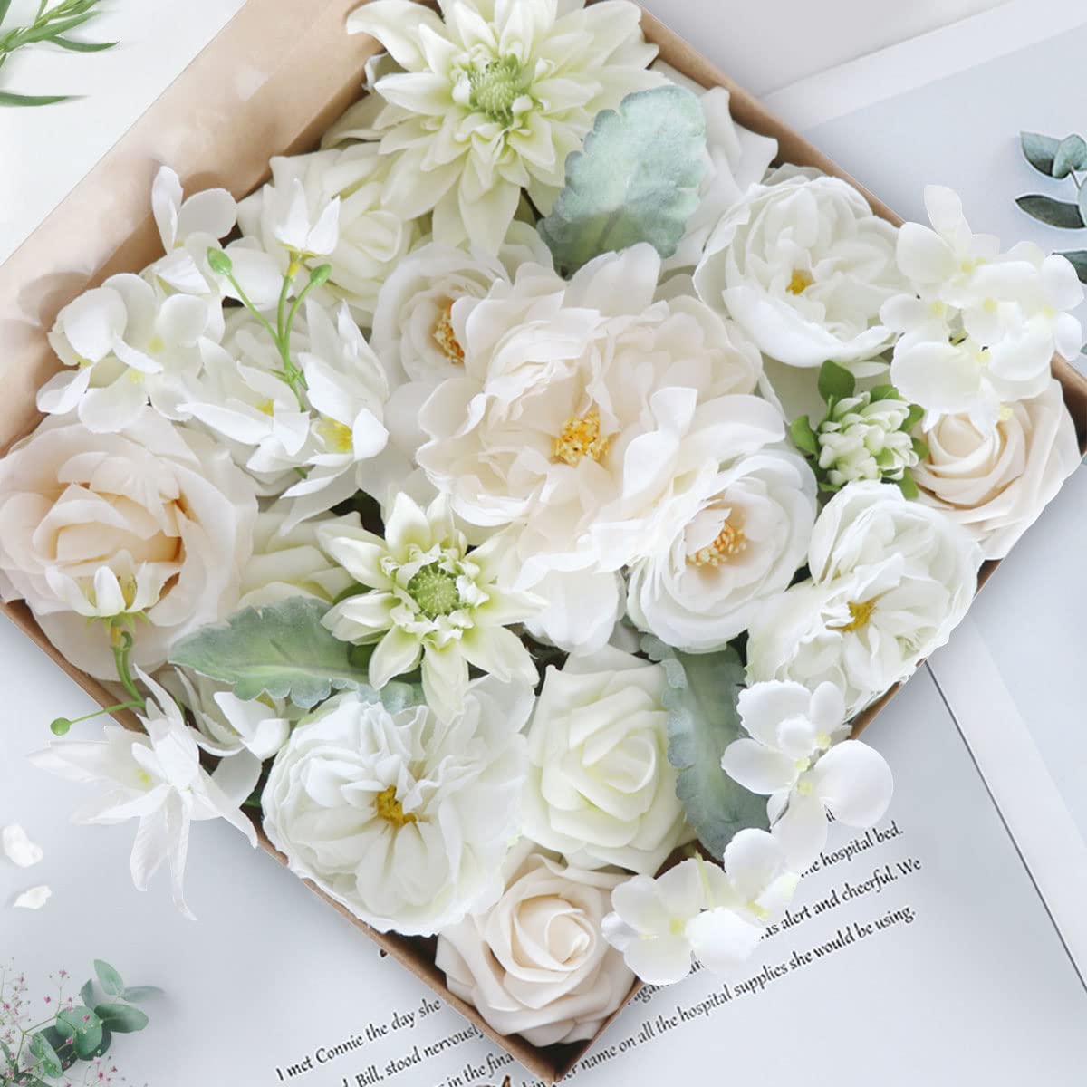 Mandy's 10 Rose Artificiali In Seta Bianca - Tocco Realistico, Steli Morbidi Con Spine, Per Matrimoni E Decorazione