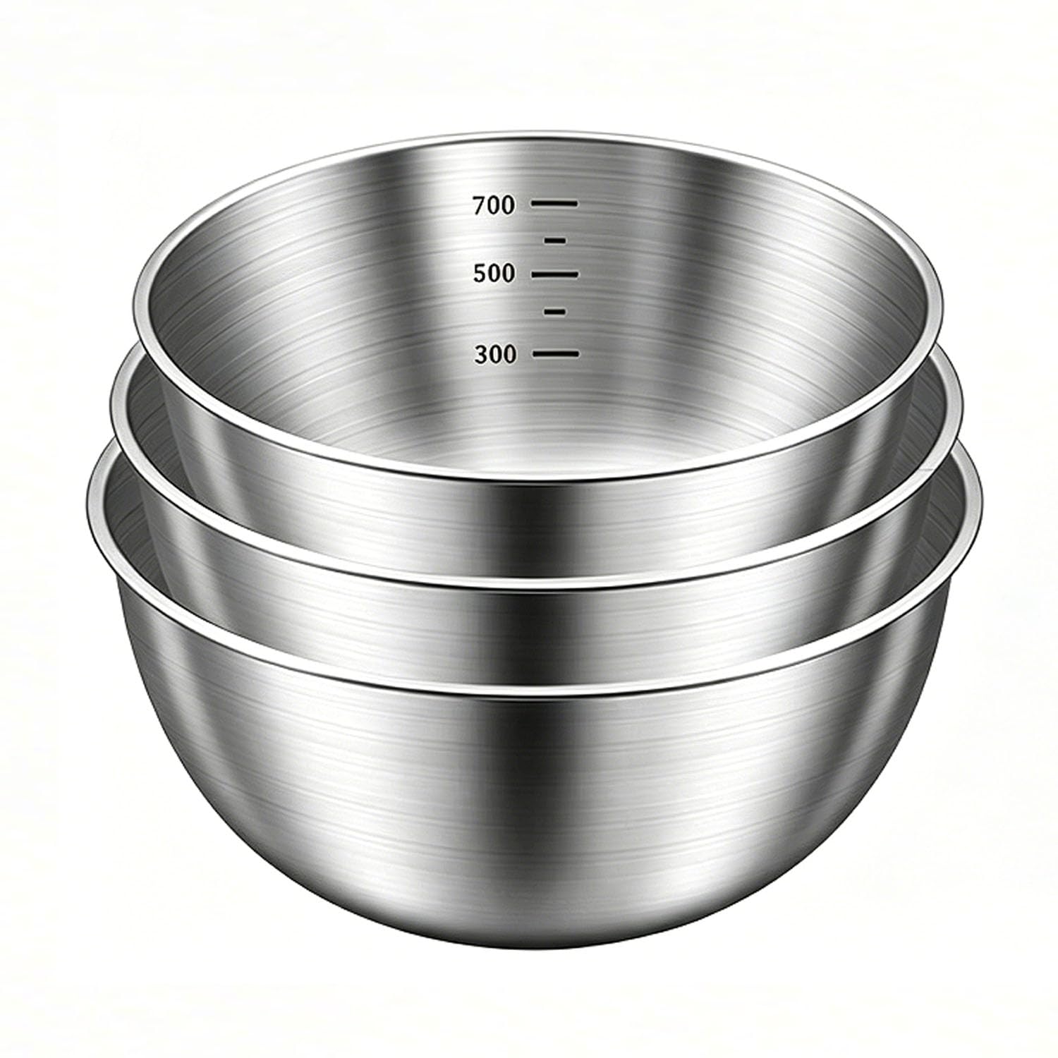 3Pcs Stainless Steel Mixing Bowls Set, (23cm/20cm/17cm),Duty One-Piece Construction,Non-Slip Bottom,Brushed Finish, Mixing Bowls for Baking,Dough Kneading,Salad & Food Mixing, Preparing & Serving