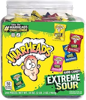 Extreme Sour Hard Candy - Sour Apple, Black Cherry, Blue Raspberry, Lemon & Watermelon Flavors, Great For Parades - 34 oz. Tub