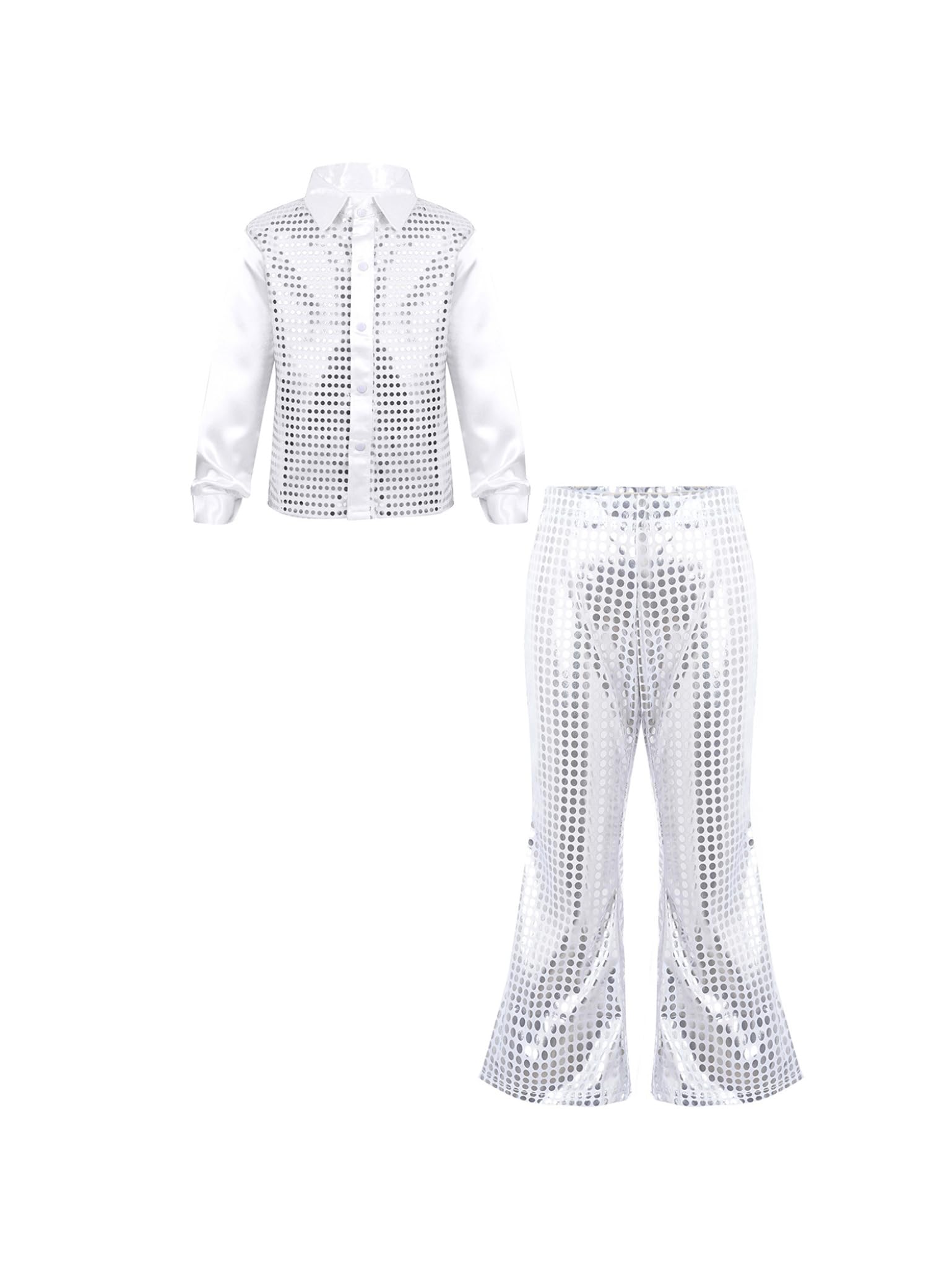 Lejafay Abbigliamento da Ballo Latino Jazz per Bambini con Paillettes Lucenti Camicia A Maniche Lunghe E Pantaloni A Zampa per Esibizioni E Competizioni 714 Anni