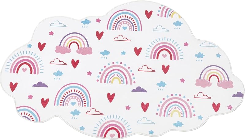 Rainbow Small Rug for Kids Room, Pink White Fluffy Soft Decorative Floor Mat, Cloud Shape Washable Rugs for Girls Bedroom, Tent Castle,Bathroom,Nursery, Daycare (3'x5', Pink Rainbow)