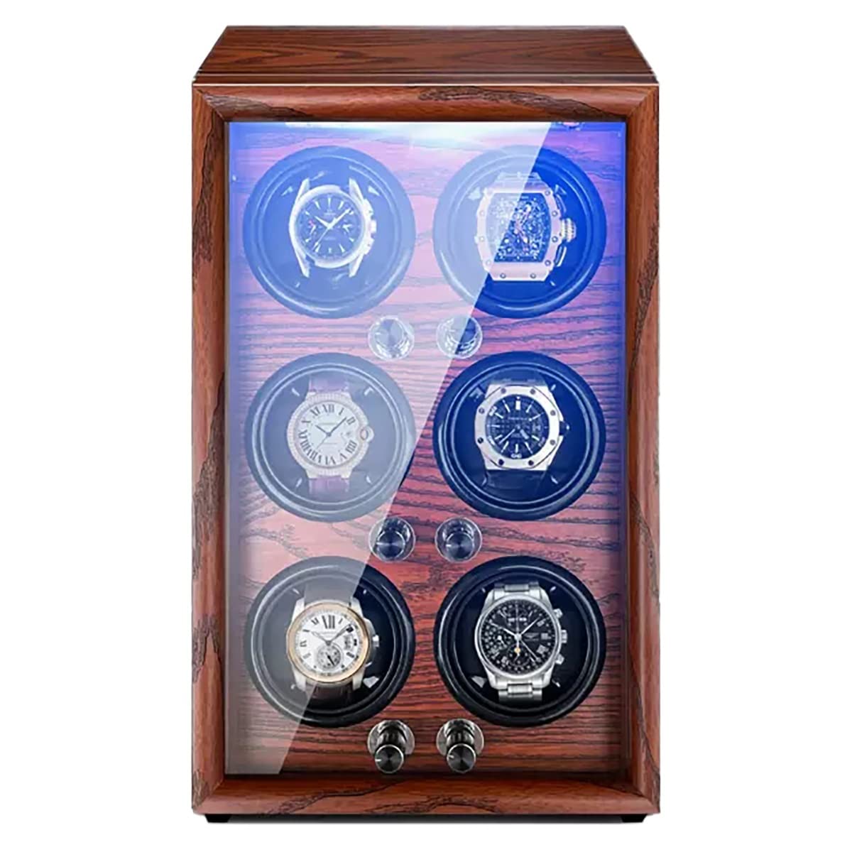 Tecnologia Caricatore Automatico per Orologi per 1 2 4 6 Orologi con Motore Silenzioso Cuscini Morbidi e Flessibili per Orologi Custodia Conservazione Scatola Espositore ，Brown-6+0